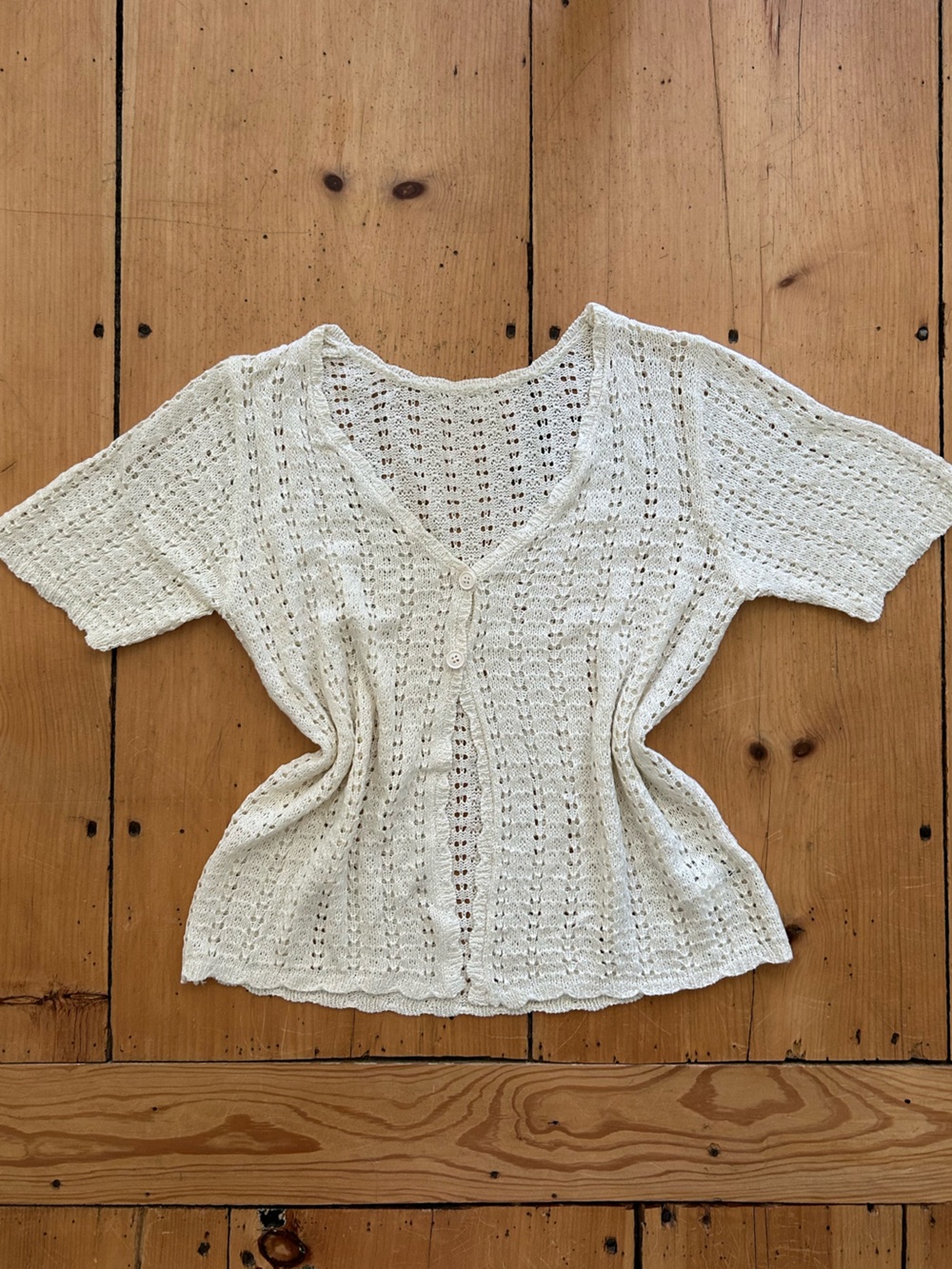 Cream Knit Button-Front Short Sleeve Cardigan